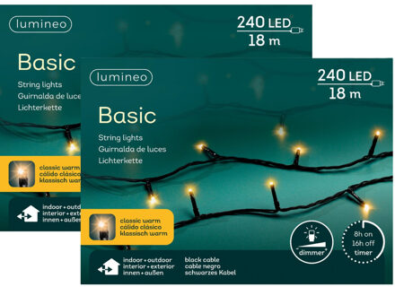 Lumineo Kerstverlichting - 2x - 240 leds - klassiek warm wit -1800 cm - zwart snoer -timer en dimmer