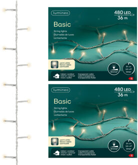 Lumineo Kerstverlichting - 2x - 480 led lampjes -warm wit -3600 cm - transparant snoer -timer en dimmer