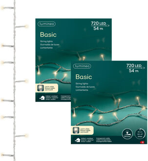 Lumineo Kerstverlichting - 2x - 720 led lampjes -warm wit -5400 cm - transparant snoer -timer en dimmer