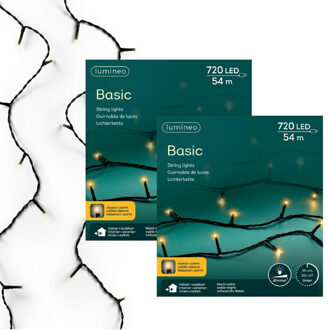 Lumineo Kerstverlichting - 2x - 720 leds -klassiek warm wit -5400 cm - zwart snoer -timer en dimmer