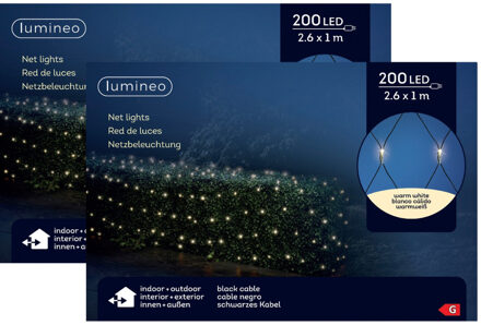 Lumineo kerstverlichting - 2x - lichtnet - 200 LED - warm wit - 100 x 260 cm - netverlichting