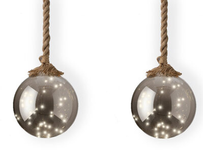 Lumineo Kerstverlichting - 2x stuks - kerstbal aan touw - glas - warm wit - 20 x 80 cm - 40 lampjes