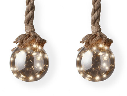 Lumineo Kerstverlichting - 3x stuks - kerstbal aan touw - glas - warm wit - 15 x 100 cm - 30 lampjes