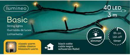 Lumineo Kerstverlichting - 40 leds - klassiek warm wit -300 cm - zwart snoer -timer en dimmer
