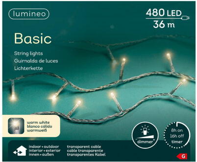 Lumineo Kerstverlichting - 480 led lampjes -warm wit -3600 cm - transparant snoer -timer en dimmer