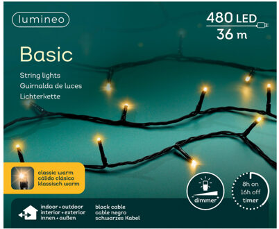 Lumineo Kerstverlichting - 480 leds - klassiek warm wit -3600 cm - zwart snoer -timer en dimmer