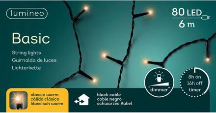 Lumineo Kerstverlichting - 80 led - klassiek warm wit - 600 cm - Kerstverlichting kerstboom Zwart