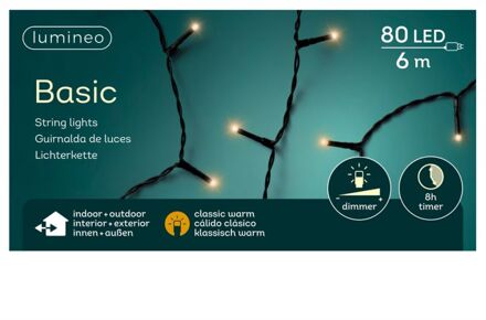 Lumineo Kerstverlichting - 80 led - klassiek warm wit - 600 cm - Kerstverlichting kerstboom Zwart