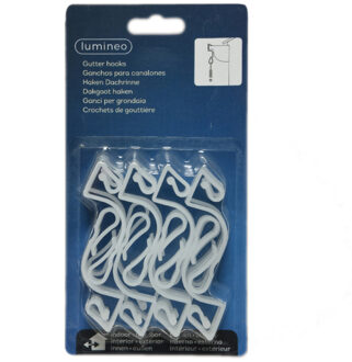 Lumineo Kerstverlichting bevestiging haakjes - 16x st - dakgoot haakjes voor lichtsnoeren? Wit