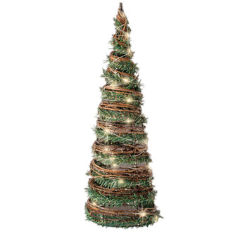 Lumineo Kerstverlichting figuren Led kegel kerstboom rotan lamp 60 cm met 40 lampjes Groen