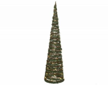 Lumineo Kerstverlichting figuren Led kegel kerstboom rotan lamp 60 cm met 40 lampjes - kerstverlichting figuur Groen