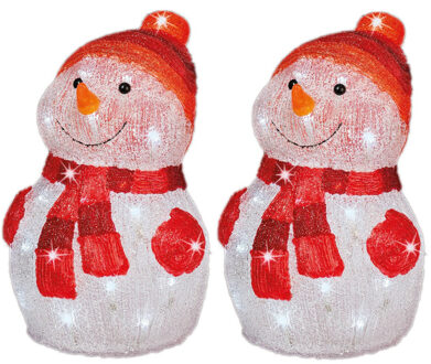 Lumineo Kerstverlichting figuur - Set van 2x stuks - sneeuwpop - LED - 35 cm - buiten - LED