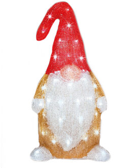 Lumineo Kerstverlichting Led figuren voor buiten gnome/dwerg 19 x 22 x 44 cm met 60 lampjes helder wit