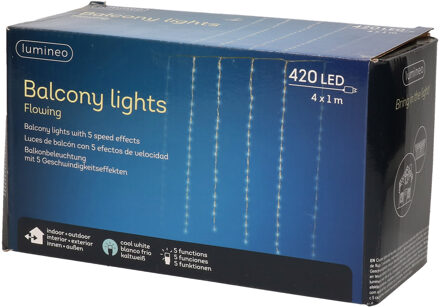 Lumineo Kerstverlichting - lichtgordijn - balkon verlichting - helder wit - 420 lampjes - 400 x 100 cm