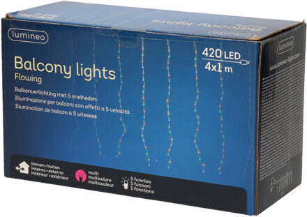 Lumineo Kerstverlichting lichtgordijn - gekleurd - 420 led lampjes - balkonverlichting
