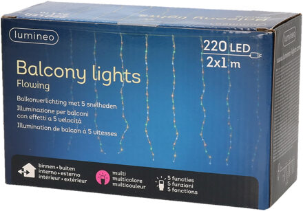 Lumineo Kerstverlichting lichtgordijn - gekleurd - led 220 lampjes - 200 x 100 cm Wit