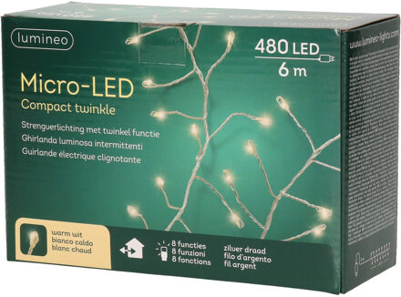 Lumineo Kerstverlichting - twinkel - warm wit - 480 LEDs - 6 m - Kerstverlichting kerstboom Zilverkleurig