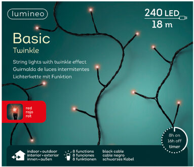 Lumineo Kerstverlichting twinkle - 2x - met timer - rood - buiten - 240 lampjes - 18 meter