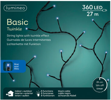 Lumineo Kerstverlichting twinkle met timer blauw buiten 360 lampjes