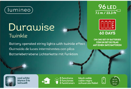 Lumineo Kerstverlichting twinkle op batterij helder wit buiten 96 lampjes