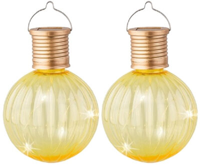 Lumineo Lampion solar verlichting - 2x - geel - 11 cm - LED - Lampionnen