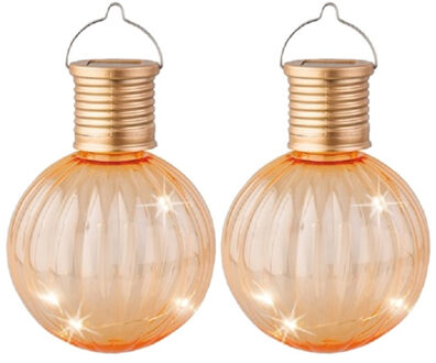 Lumineo Lampion solar verlichting - 2x - oranje - 11 cm - LED - Lampionnen