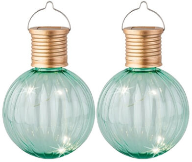 Lumineo Lampion solar verlichting - 2x - turquoise - 11 cm - LED