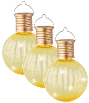 Lumineo Lampion solar verlichting - 3x - geel - 11 cm - LED