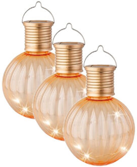 Lumineo Lampion solar verlichting - 3x - oranje - 11 cm - LED