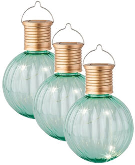 Lumineo Lampion solar verlichting - 3x - turquoise - 11 cm - LED