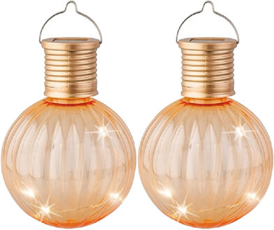 Lumineo Lampion solar verlichting - 4x - oranje - 11 cm - LED