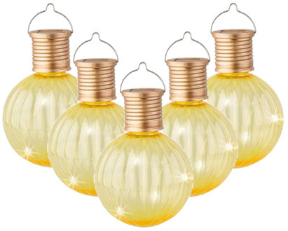 Lumineo Lampion solar verlichting - 5x - geel - 11 cm - LED