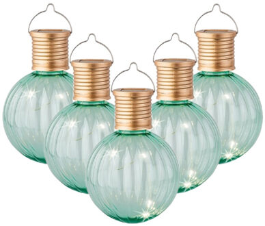 Lumineo Lampion solar verlichting - 5x - turquoise - 11 cm - LED