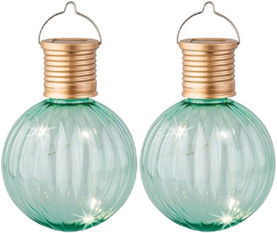 Lumineo Lampion solar verlichting - 8x - turquoise - 11 cm - LED