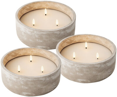 Lumineo LED buiten kaars met 3 lonten - 3x st - beton grijs - D20 x H8 cm - voor buiten