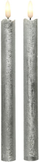 Lumineo LED dinerkaarsen - 2 stuks - LED - zilver - 24 cm