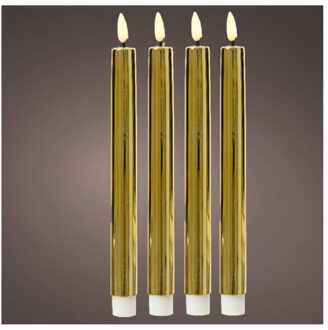 Lumineo Led dinerkaarsen - 4x st - goud - 24,5 cm - warm wit