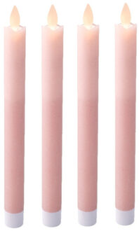 Lumineo LED dinerkaarsen - 4x st - lichtroze -H24,5 cm - met timer functie