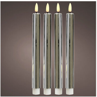 Lumineo Led dinerkaarsen - 4x st - zilver - 24,5 cm - warm wit