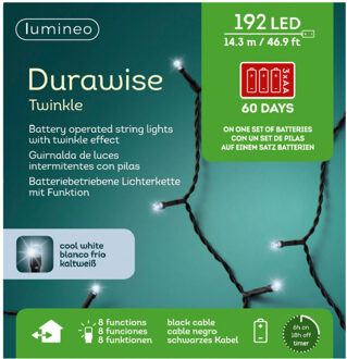 Lumineo LED Durawise twinkle buitenverlichting op batterij helder wit 192 lampjes - Kerstverlichting kerstboom