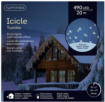 Lumineo LED icicle lights buiten/20m-490L/zwart/koel wit