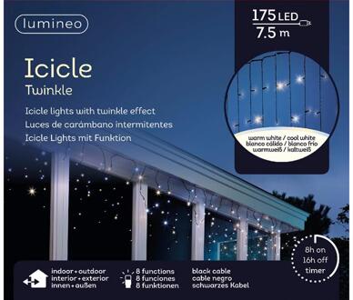 Lumineo LED icicle lights buiten 7,5 m 175L warm wit koel wit Zwart
