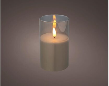 Lumineo LED Kaars in glas 12,5cm beige
