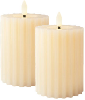 Lumineo LED kaars/stompkaars - 2x - creme wit ribbel- D7,5 x H12 cm - LED kaarsen Crème