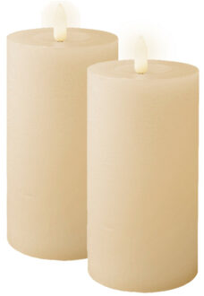 Lumineo LED kaars/stompkaars - 2x st - creme wit - D7 x H15 cm - timer - binnen - steady