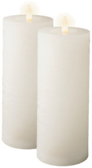 Lumineo LED kaars/stompkaars - 2x st - wit - D7 x H19 cm - met timer - binnen - steady