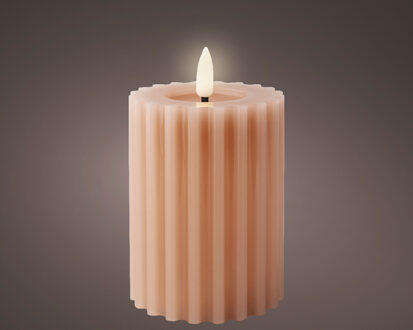 Lumineo LED kaars/stompkaars - lichtroze - ribbel - D7,5 x H12,3 cm - LED kaarsen