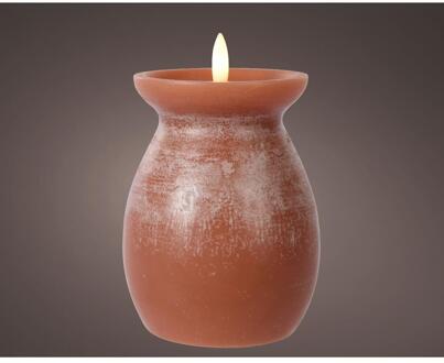 Lumineo LED kaars vlamefffect vaas h16cm terra bruin