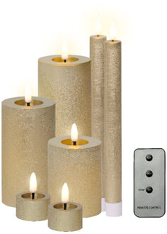 Lumineo LED kaarsen set - 7-dlg - goud - dinerkaarsen/stompkaarsen/theelichten - afstandsbediening