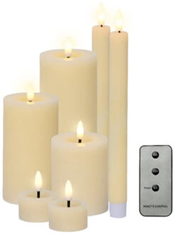 Lumineo LED kaarsen set - wax - 7-dlg - creme wit- dinerkaarsen/stompkaarsen/theelichten - afstandsbediening